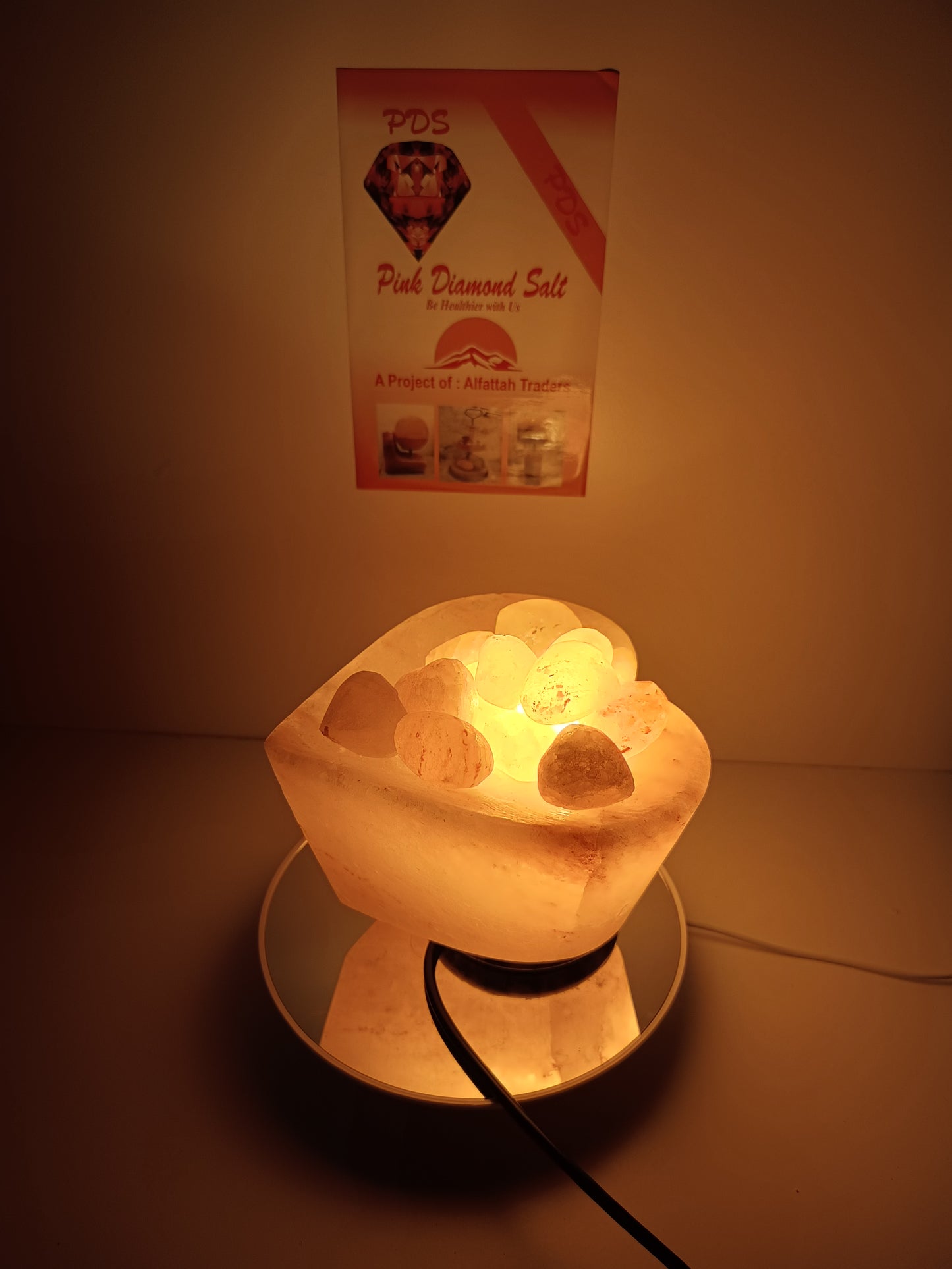 3-4 KG Himalayan Premium Heart Shaped Bowl Salt Lamp 100% Authentic, Beautifully Hand Crafted With Heart Shaped Chunks Comes with Complete Electric Fitting