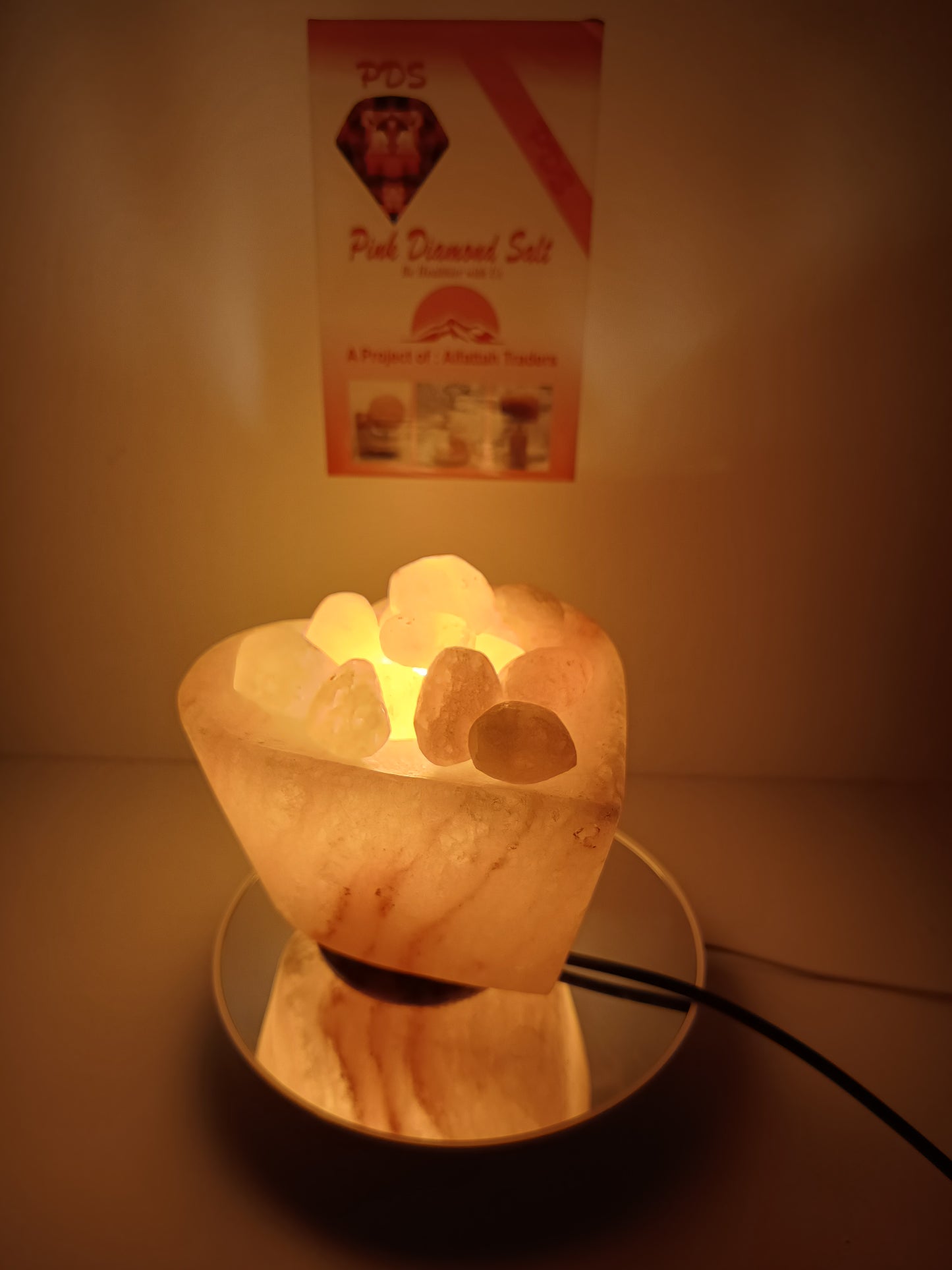 3-4 KG Himalayan Premium Heart Shaped Bowl Salt Lamp 100% Authentic, Beautifully Hand Crafted With Heart Shaped Chunks Comes with Complete Electric Fitting