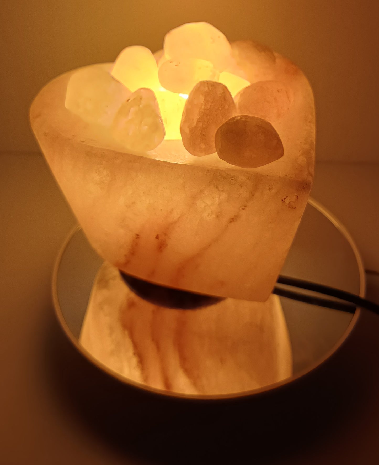 3-4 KG Himalayan Premium Heart Shaped Bowl Salt Lamp 100% Authentic, Beautifully Hand Crafted With Heart Shaped Chunks Comes with Complete Electric Fitting